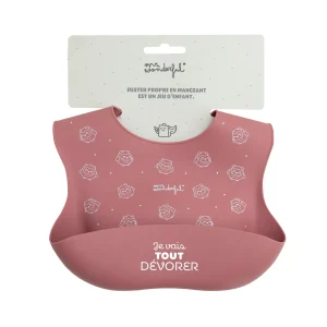 Bavoir en silicone rose - Je vais tout dévorer
