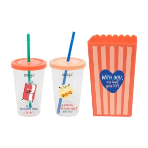 Set de bol de palomitas + 2 vasos de refresco para parejas de cine (inglés)