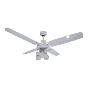 Ventilador de Techo Barcelona Blanco con Spot Punta Vidrio y Palas Metálicas Blancas