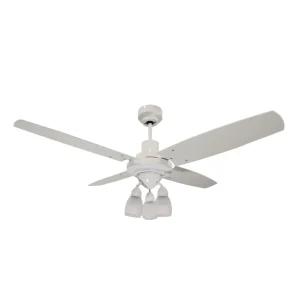 Ventilador de Techo Barcelona Blanco con Spot Design y Palas de Madera Laqueadas Blancas