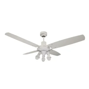 Ventilador de Techo Barcelona Blanco con Spot Ruka y Palas de Madera Laqueadas Blancas