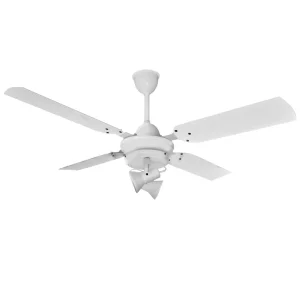 Ventilador de Techo Caribe Blanco con Aplique Ruka Blanco y Palas Metálicas Blancas