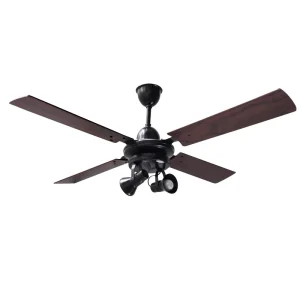 Ventilador de Techo Caribe Negro con Spot Ruka y Palas de Madera Reversibles tonos Cedro y Roble