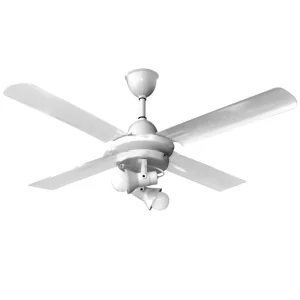 Ventilador de Techo New Albatros Blanco con Aplique Ruka y Palas Metálicas Blancas