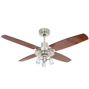 Ventilador de Techo Barcelona Platil con Spot FLP y Palas de Madera Reversibles tonos Cedro y Roble