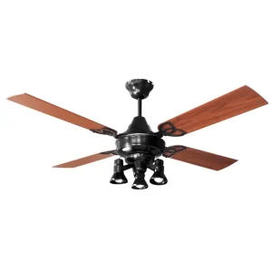 Ventilador de Techo Premium Negro con Spot Ruka y Palas de Madera Reversibles tonos Cedro y Roble