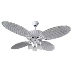 Ventilador de Techo Florencia Rattan Blanco con Spot Punta Vidrio