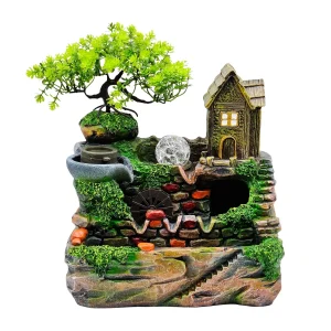 Fuente de Agua Casita Con Árbol y Esfera
