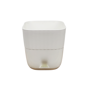 Maceta Plástica Blanca Base Cuadrada 15cm Alto con Sistema de Riego Lateral
