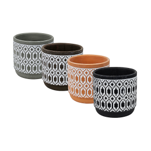 Juego de 4 Macetas Cilíndricas de Cerámica con Textura