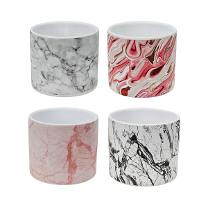 Juego de 4 Macetas de Cerámica con Efecto Mármol